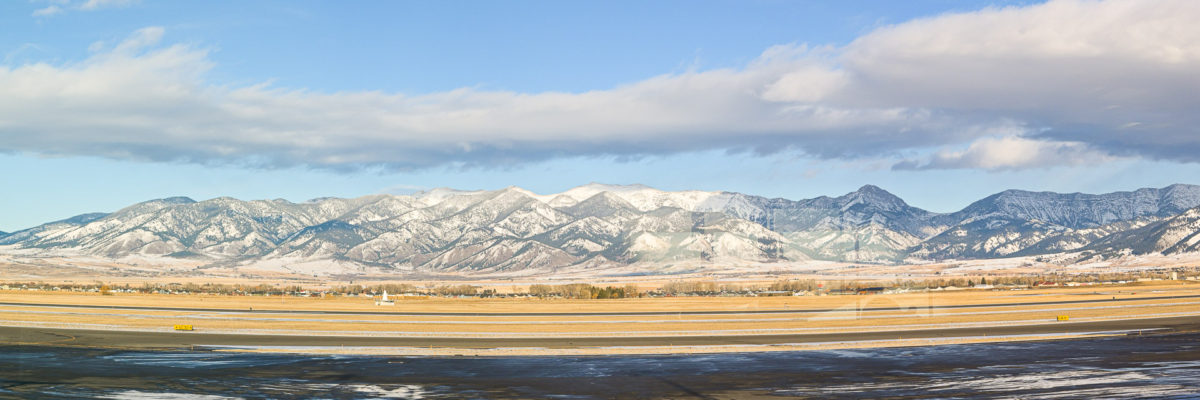 View of the Bridger mountains dusted with snow.